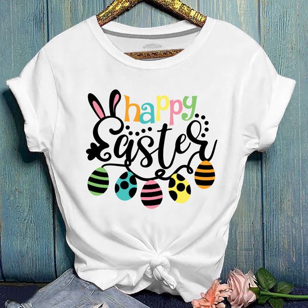 women's t-shirt fashion easter short sleeve loose printed round neck t-shirt, White
women's t-shirt fashion easter short sleeve loose printed round neck t-shirt, White