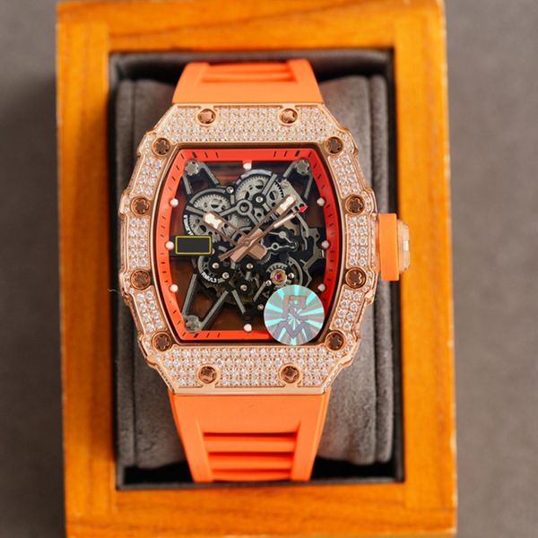 6 colours iced out luxury mens watches orange strap 42mm size full diamonds automatic self-winding glide smooth second hand fashion wristwat, Slivery;brown
6 colours iced out luxury mens watches orange strap 42mm size full diamonds automatic self-winding glide smooth second hand fashion wristwat, Slivery;brown