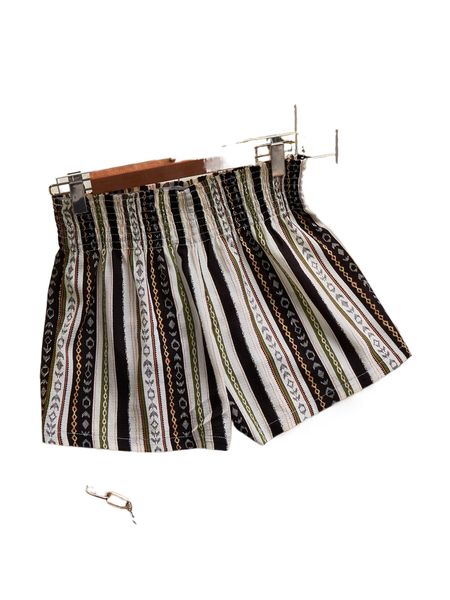 vertical striped geo print shirred waist shorts p19x#, White;black
vertical striped geo print shirred waist shorts p19x#, White;black