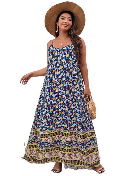 plus floral print maxi cami dress n575#, Black
plus floral print maxi cami dress n575#, Black