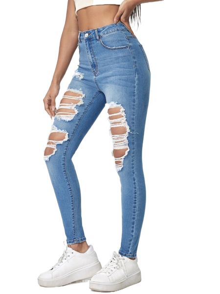 zipper fly ripped skinny jeans i3ei#, Blue 
zipper fly ripped skinny jeans i3ei#, Blue