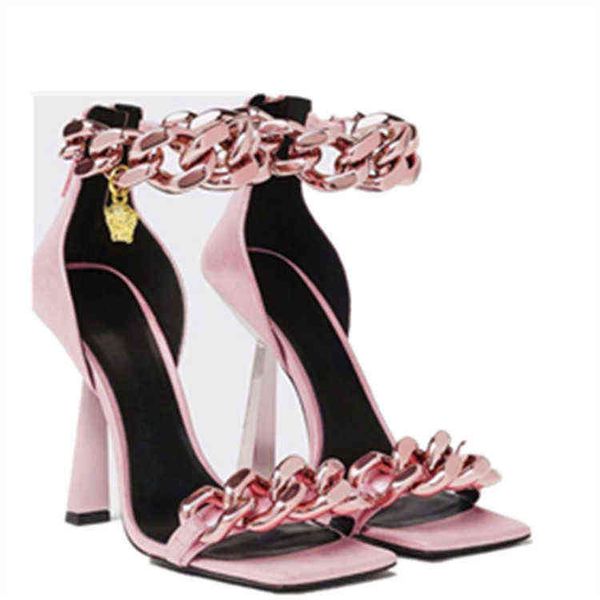 high heeled fashion one-sided belt high-heeled sandals chain square head open toe women's shoes catwalk large shoes, Black
high heeled fashion one-sided belt high-heeled sandals chain square head open toe women's shoes catwalk large shoes, Black