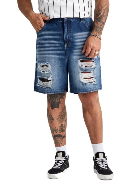 extended sizes men ripped denim shorts r2em#, White;black