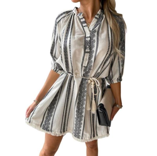 casual dresses women summer bohemian dress adults button down striped v-neck half sleeve with tassel drawstring, Black;gray
casual dresses women summer bohemian dress adults button down striped v-neck half sleeve with tassel drawstring, Black;gray