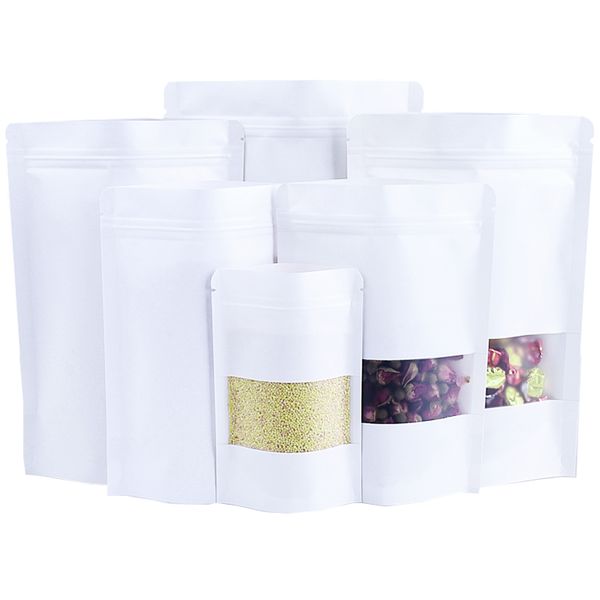 50pcs/lot white kraft paper stand up bag with matte clear window zip lock self seal doypack tear notch food tea storage pouches
50pcs/lot white kraft paper stand up bag with matte clear window zip lock self seal doypack tear notch food tea storage pouches