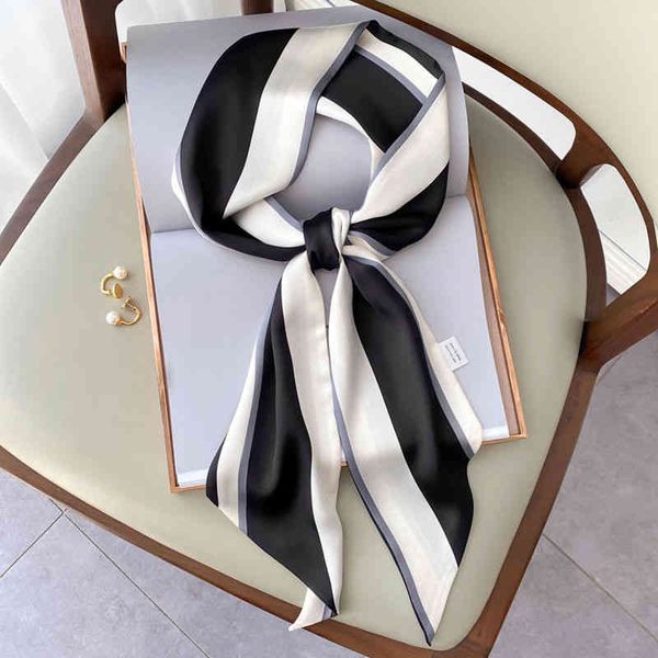 designer silk head bag hair scarf black white stripe silk womens long strip spring autumn and winter decoration small thin scarf, Blue;gray
designer silk head bag hair scarf black white stripe silk womens long strip spring autumn and winter decoration small thin scarf, Blue;gray