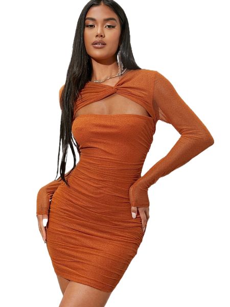 cutout twist front mesh overlay bodycon dress o5sb#, Black;gray
cutout twist front mesh overlay bodycon dress o5sb#, Black;gray