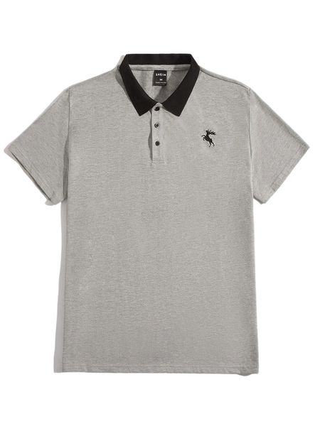 men deer embroidery contrast collar polo shirt j8hs#, White;black
men deer embroidery contrast collar polo shirt j8hs#, White;black