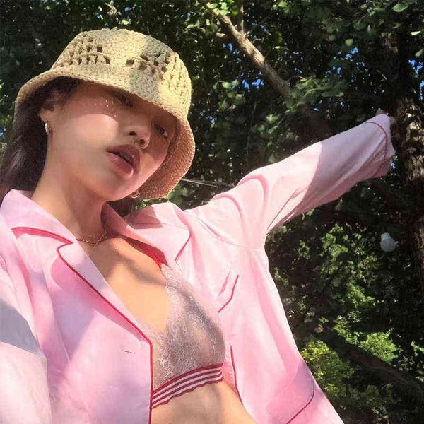summer luxury straw hat beach casual women bucket hats y220702, Blue;gray