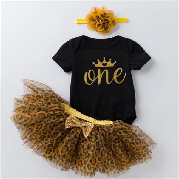 

Cute Newborn Baby Girls Clothing Sets Cotton Infant Girl Short Sleeve Bodysuit Leopard Skirt Headband 3Pcs Suits, Black