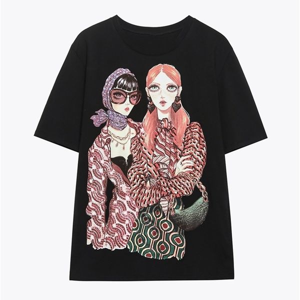 tangada women charater print cotton t shirt short sleeve o neck tees ladies casual tee shirt street wear 6h33 220511, White 
tangada women charater print cotton t shirt short sleeve o neck tees ladies casual tee shirt street wear 6h33 220511, White