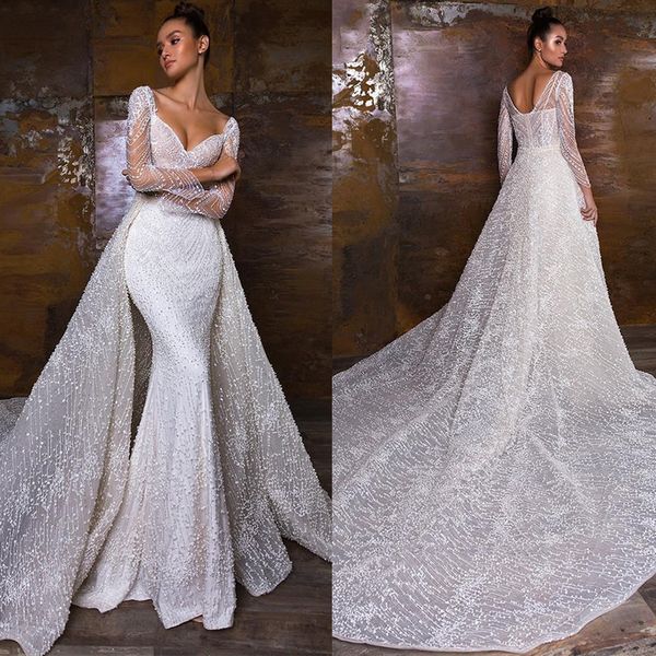 elegant wedding mermaid dress with detachable train lace sweetheart neckline full sleeves long plus sizes bride gown, White
elegant wedding mermaid dress with detachable train lace sweetheart neckline full sleeves long plus sizes bride gown, White