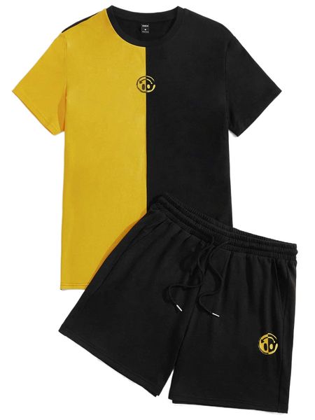 men cartoon face print two tone tee & drawstring waist shorts y3ft#, Gray
men cartoon face print two tone tee & drawstring waist shorts y3ft#, Gray