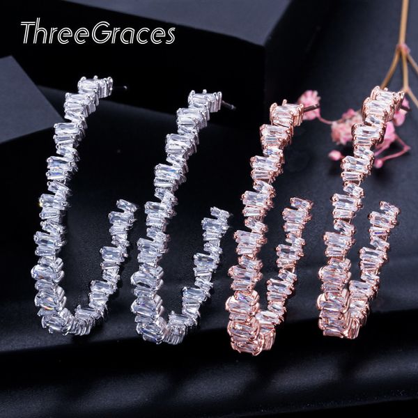 threegraces shiny irregular baguette cz crystal big rose gold color hoop circle earrings for ladies dancing party jewelry er115 220718, Golden;silver
threegraces shiny irregular baguette cz crystal big rose gold color hoop circle earrings for ladies dancing party jewelry er115 220718, Golden;silver