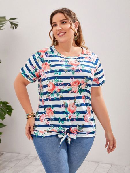 emery rose plus floral print knot hem tee l3fr#, Black