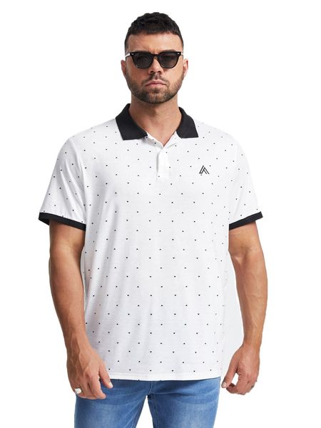 extended sizes men geo print contrast trim polo shirt h8wq#, White;black
