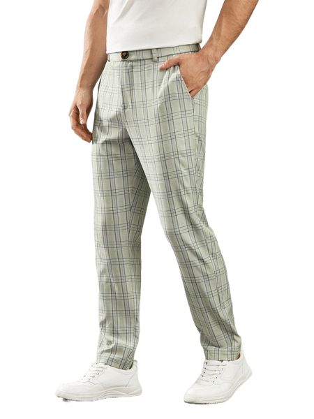 men plaid print tailored pants a3tq#, Black