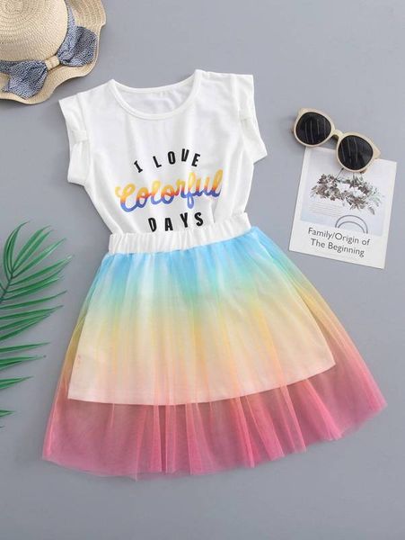 toddler girls slogan graphic tee & ombre skirt she, White
toddler girls slogan graphic tee & ombre skirt she, White