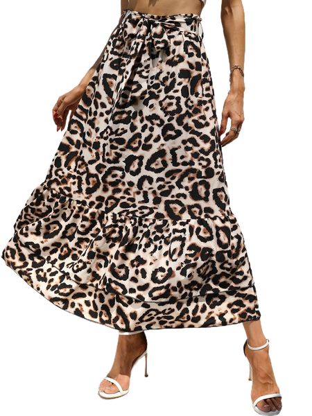 leopard print belted layered skirt n4u3#, Black