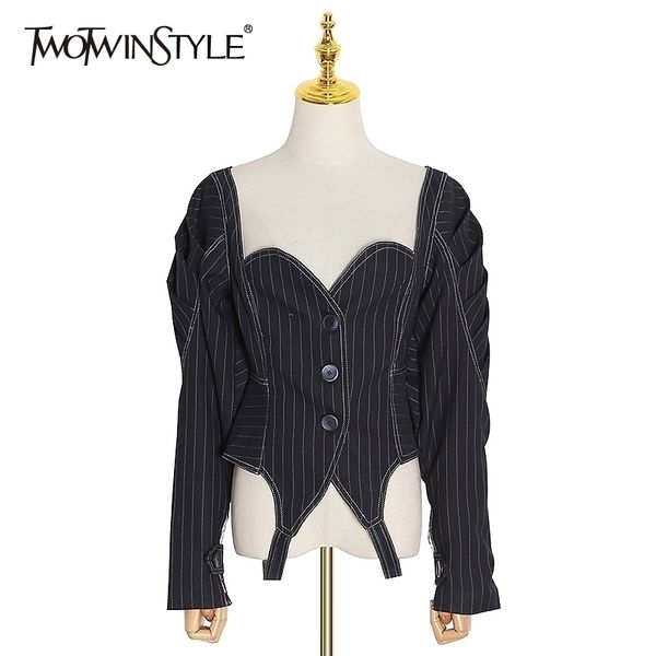 twotwinstyle casual striped coats women square collar puff long sleeve tunic short jacket female fashion spring clothes 201029, Black;brown
twotwinstyle casual striped coats women square collar puff long sleeve tunic short jacket female fashion spring clothes 201029, Black;brown