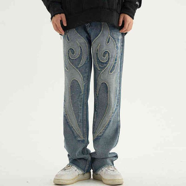 high street solid color patchwork skulls embroidery casual denim pants men and women elastic waist baggy jeans trousers t220803, Blue
high street solid color patchwork skulls embroidery casual denim pants men and women elastic waist baggy jeans trousers t220803, Blue