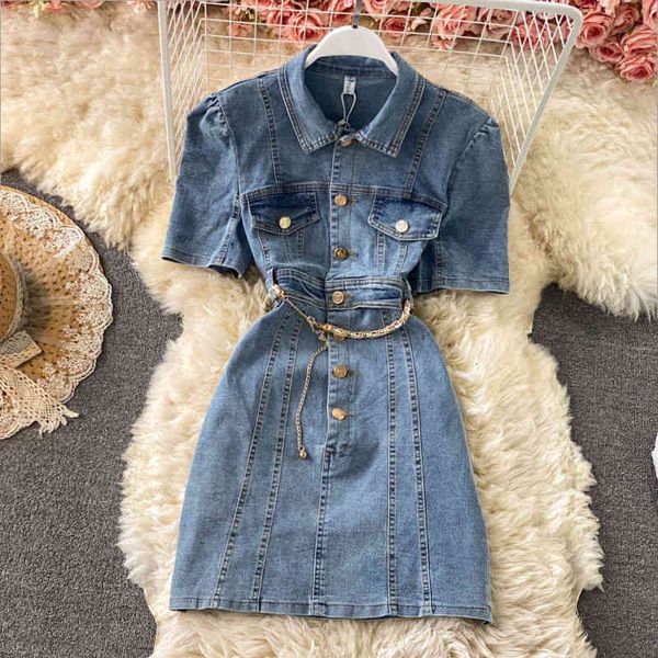casual dresses bubble sleeve lapel denim dress women's summer french slim short skirt with buttocks s6mn, Black;gray
casual dresses bubble sleeve lapel denim dress women's summer french slim short skirt with buttocks s6mn, Black;gray