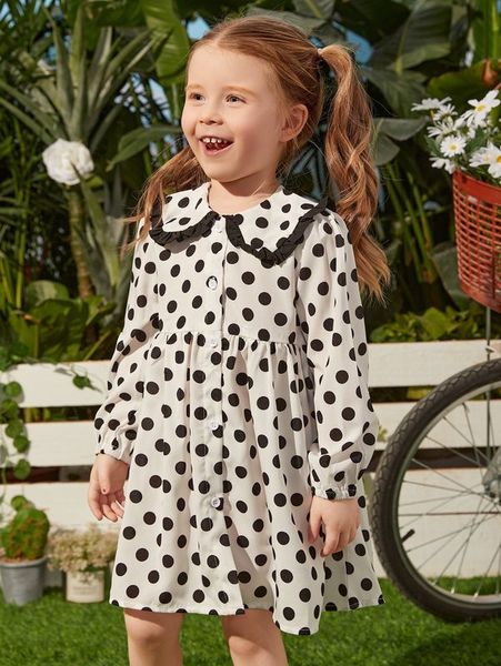 toddler girls peter pan collar polka dot print lettuce trim button front dress she, Red;yellow
toddler girls peter pan collar polka dot print lettuce trim button front dress she, Red;yellow