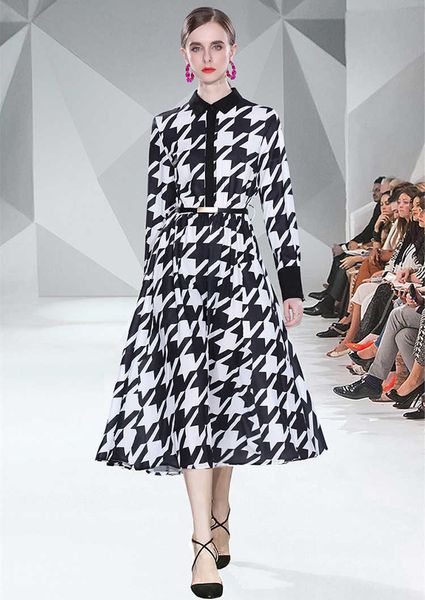 luxury designer houndstooth printed midi dress women 2022 spring autumn long sleeve casual slim a-line party dresses office ladies button up, Black;gray
luxury designer houndstooth printed midi dress women 2022 spring autumn long sleeve casual slim a-line party dresses office ladies button up, Black;gray
