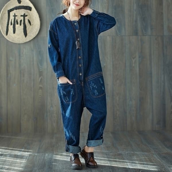 johnature vintage jumpsuit denim cloths safari style spring oneck long sleeve pockets dark blue casual jumpsuits y200422, Black;white
johnature vintage jumpsuit denim cloths safari style spring oneck long sleeve pockets dark blue casual jumpsuits y200422, Black;white
