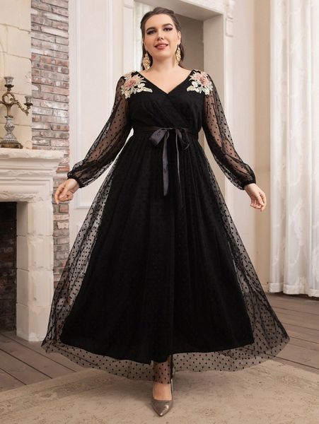 plus floral embroidered applique bishop sleeve belted dobby mesh dress y2ec#, Black
plus floral embroidered applique bishop sleeve belted dobby mesh dress y2ec#, Black