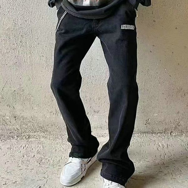 real pics 2022 pants embroidered jeans men women 1 quality long chain wash black high street denim, Black;brown
real pics 2022 pants embroidered jeans men women 1 quality long chain wash black high street denim, Black;brown