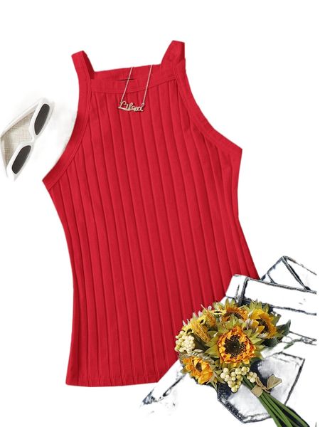 solid rib-knit halter z2z2#, White 
solid rib-knit halter z2z2#, White