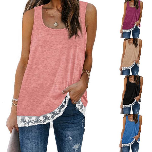 2022 summer new women's vest low crew neck stitched lace casual sleeveless t-shirt, White
2022 summer new women's vest low crew neck stitched lace casual sleeveless t-shirt, White