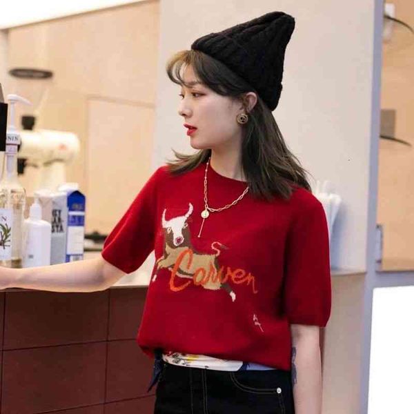 women's knits tees autumn winter year red funny calf jacquard fashionable short sleeve cashmere sweater pullover, White
women's knits tees autumn winter year red funny calf jacquard fashionable short sleeve cashmere sweater pullover, White