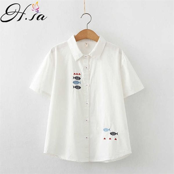 hsa womens blouse fish embroidery short sleeve cotton casual blouse mujer white blusas ladies 210716
hsa womens blouse fish embroidery short sleeve cotton casual blouse mujer white blusas ladies 210716