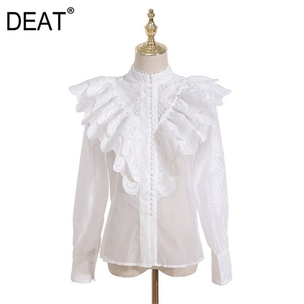 deat 2020 new fashion summer stand collar ruffled versatile lace shirt shirt belt blue beach shorts suit women lj201126, White
deat 2020 new fashion summer stand collar ruffled versatile lace shirt shirt belt blue beach shorts suit women lj201126, White