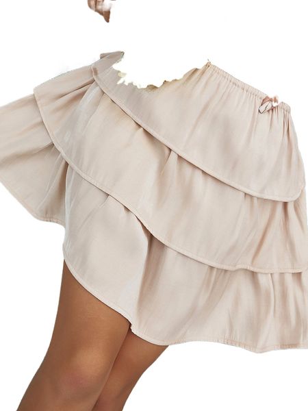 high waist layered hem skirt p38e#, Black