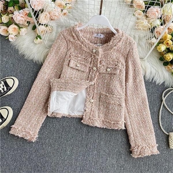 autumn and winter korean style tweed women french retro small fragrance female short simple temperament jacket 220803, Black;brown
autumn and winter korean style tweed women french retro small fragrance female short simple temperament jacket 220803, Black;brown