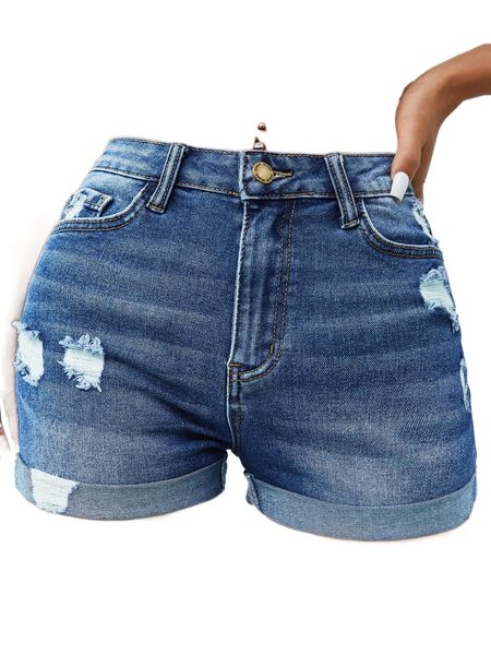 ripped roll hem denim shorts n5js#, White;black
ripped roll hem denim shorts n5js#, White;black