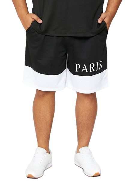 extended sizes men color block letter graphic shorts t85l#, White;black 
extended sizes men color block letter graphic shorts t85l#, White;black