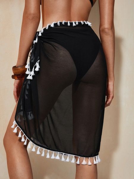 tassel detail cover up e4xx#, White;black