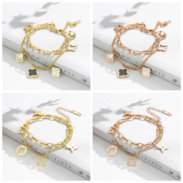 luxury clover charm bracelet fine double layered bracelets for women gift, Golden;silver
luxury clover charm bracelet fine double layered bracelets for women gift, Golden;silver