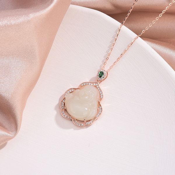 necklace s925 sterling silver inlaid maitreya pendant natural n jade chinese style female clavicle chain
necklace s925 sterling silver inlaid maitreya pendant natural n jade chinese style female clavicle chain