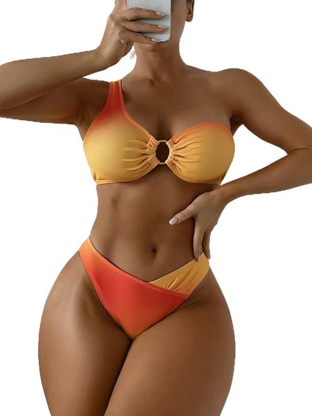 ombre ring linked one shoulder bikini swimsuit i2l7#, White;black
ombre ring linked one shoulder bikini swimsuit i2l7#, White;black