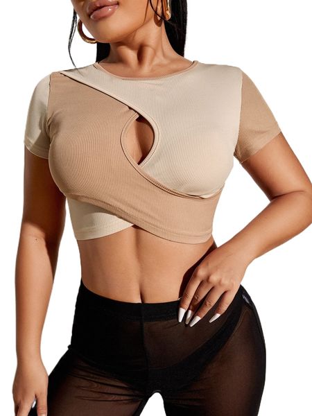 sxy two tone cut out crossover front crop tee e2v2#, White
sxy two tone cut out crossover front crop tee e2v2#, White