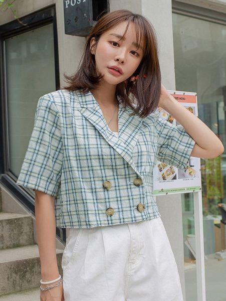 dazy double button plaid blazer j9s8#, White