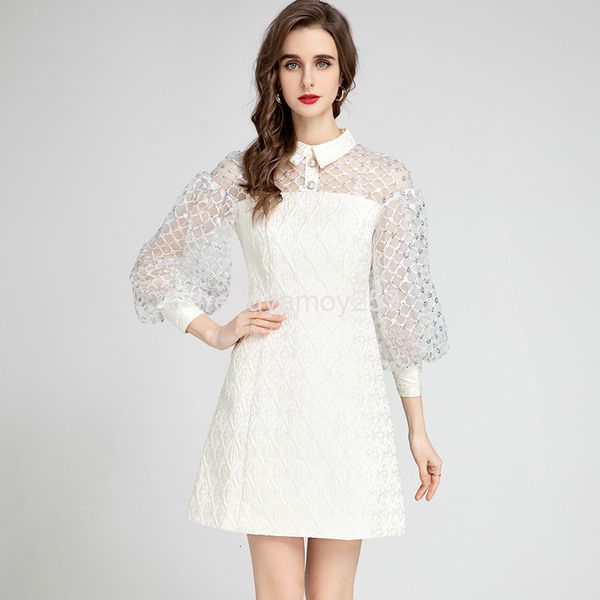 casual dresses spring and summer women's wear lapel heavy industry sequin perspective stitching white skirt dress, Black;gray
casual dresses spring and summer women's wear lapel heavy industry sequin perspective stitching white skirt dress, Black;gray