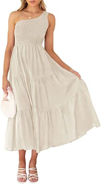 & tees women's summer bohemian one-shoulder sleeveless plain pleated beach party layered mid-length dress, White
& tees women's summer bohemian one-shoulder sleeveless plain pleated beach party layered mid-length dress, White