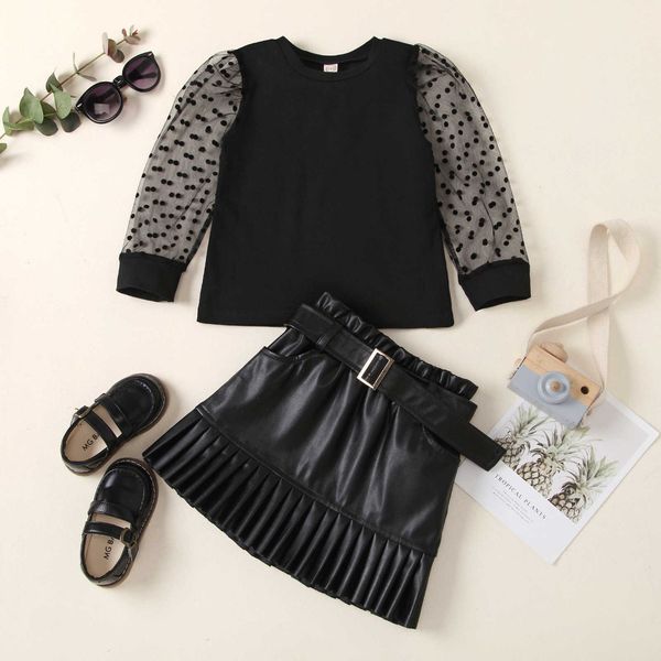2pcs toddler baby girl sets autumn clothes mesh long sleeve crew neck shirt black belted leather skirt set for, White
2pcs toddler baby girl sets autumn clothes mesh long sleeve crew neck shirt black belted leather skirt set for, White