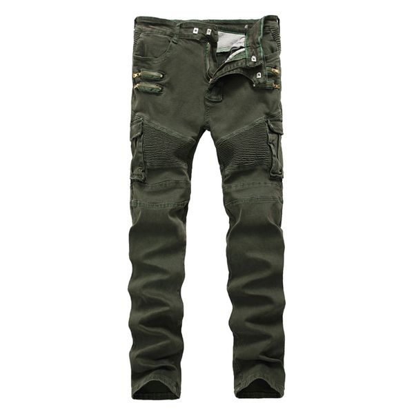 men's jeans green denim biker skinny runway distressed slim elastic homme hip hop military motorcycle cargo pants, Blue
men's jeans green denim biker skinny runway distressed slim elastic homme hip hop military motorcycle cargo pants, Blue